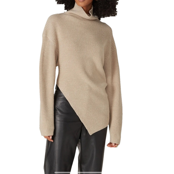 Proenza Schouler Sweaters - Proenza Schouler 100% Merino Wool Asymmetrical Turtleneck Sweater Mocha Cream